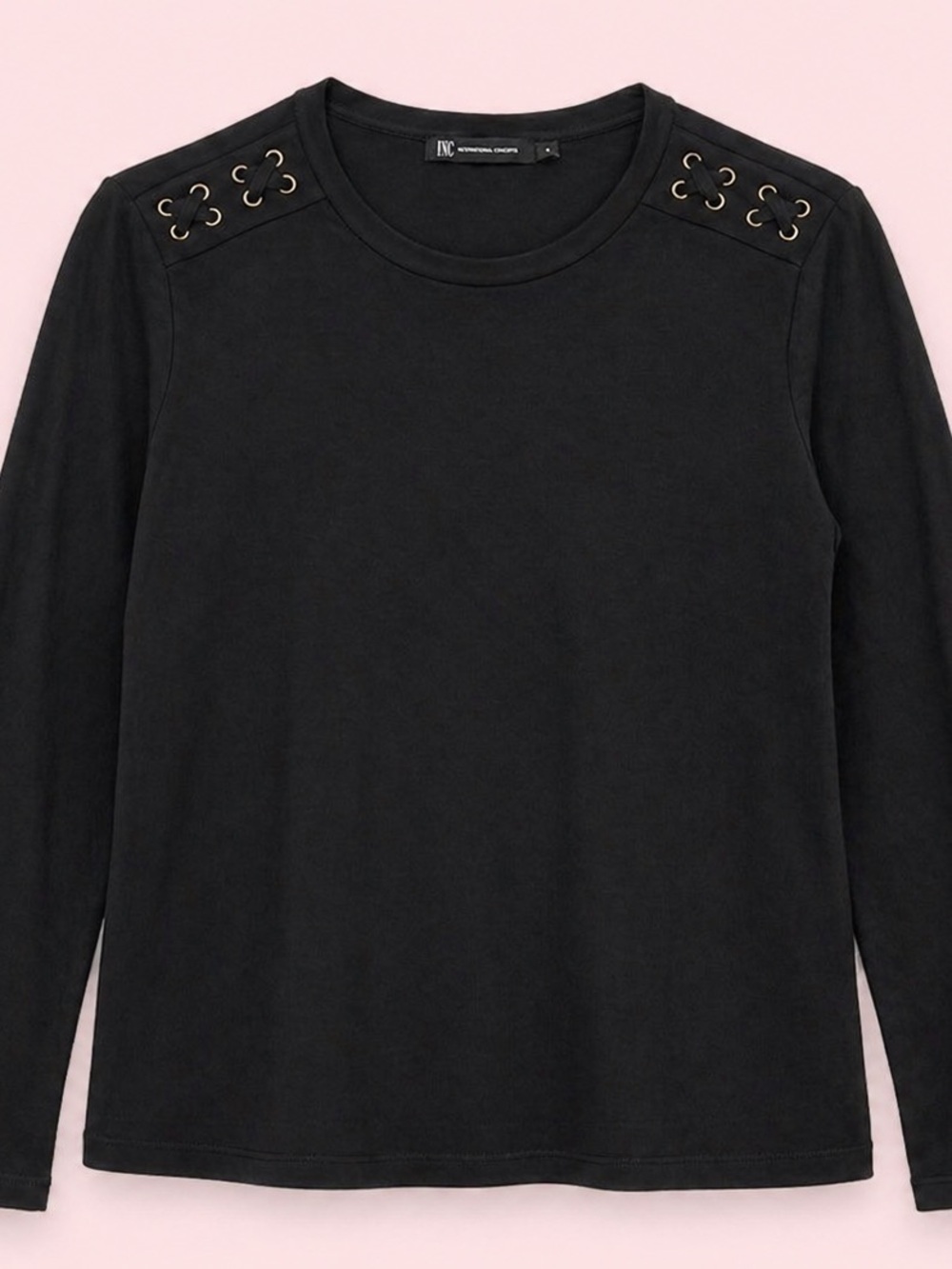 Rafaella Black Long-Sleeve Eyelet Shoulder Top